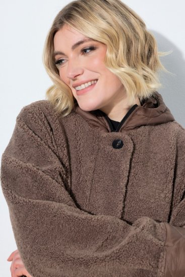 Ulla Popken 851809 Casaco teddy Castanho claro - Jaquetas - Casacos plus size para mulher