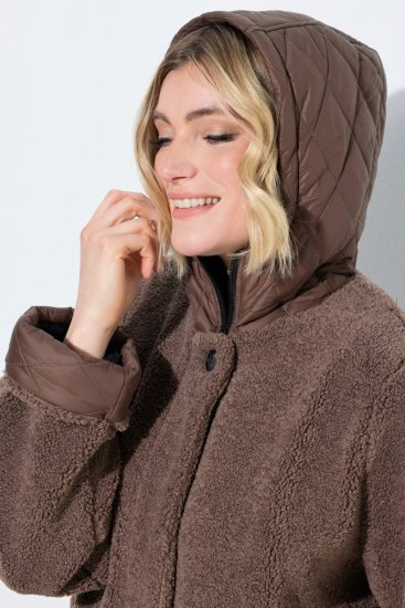 Ulla Popken 851809 Casaco teddy Castanho claro - Jaquetas - Casacos plus size para mulher