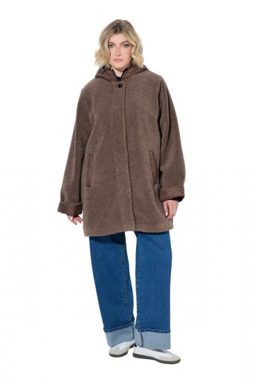 Ulla Popken 851809 Casaco teddy Castanho claro - Jaquetas - Casacos plus size para mulher