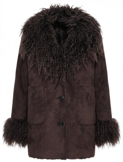 Ulla Popken 851853 Casaco efeito camurça com gola de pelo sintético Castanho - Jaquetas - Casacos plus size para mulher