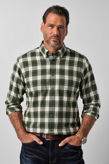 JP1880 851877 Camisa de flanela aos quadrados de manga comprida Verde escuro TALL - TALL camisas - Camisas TALL para Homens Altos