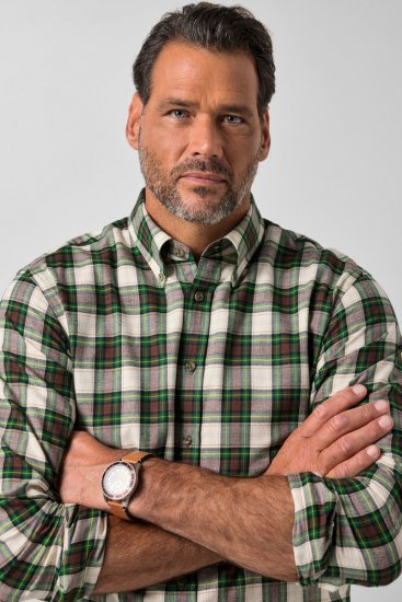 JP1880 851877 Camisa de flanela aos quadrados de manga comprida Verde escuro TALL - TALL camisas - Camisas TALL para Homens Altos