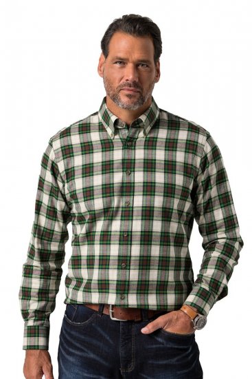 JP1880 851877 Camisa de flanela aos quadrados de manga comprida Verde escuro TALL - TALL camisas - Camisas TALL para Homens Altos