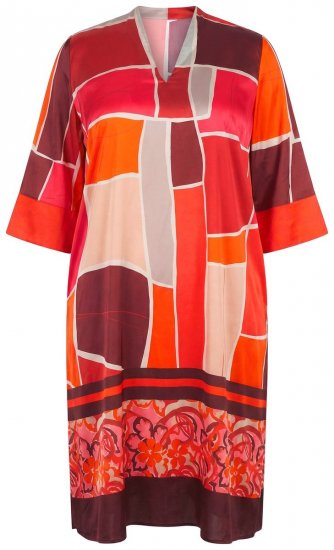 Ulla Popken 852024 Vestido midi evasê com manga 3/4 Rosa - Vestidos midi - Vestidos Midi Tamanhos Grandes