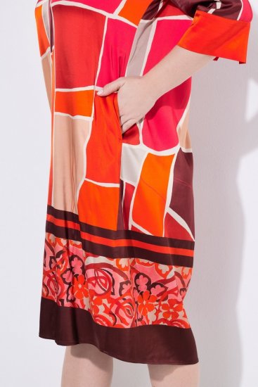 Ulla Popken 852024 Vestido midi evasê com manga 3/4 Rosa - Vestidos midi - Vestidos Midi Tamanhos Grandes