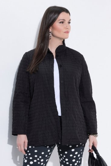 Ulla Popken 852076 Casaco de crepe acolchoado com gola alta Preto - Jaquetas - Casacos plus size para mulher
