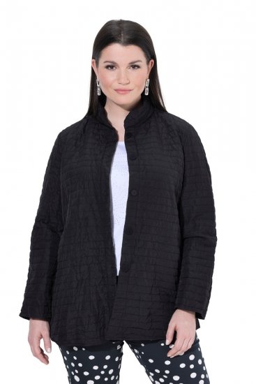 Ulla Popken 852076 Casaco de crepe acolchoado com gola alta Preto - Jaquetas - Casacos plus size para mulher