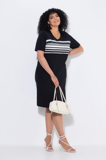 Ulla Popken 852079 Vestido t-shirt às riscas Preto - Vestidos - Vestidos para todos os tamanhos