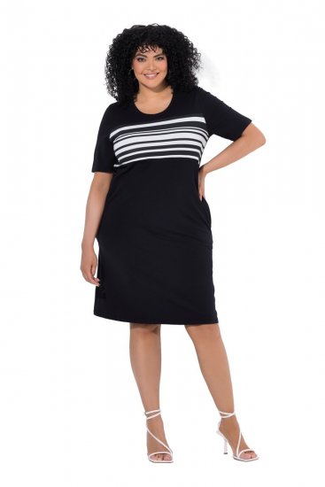 Ulla Popken 852079 Vestido t-shirt às riscas Preto - Vestidos - Vestidos para todos os tamanhos