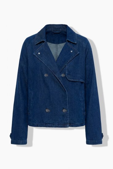 Ulla Popken 852266 Casaco de ganga trespassado estilo trench Azul ganga - Jaquetas - Casacos plus size para mulher