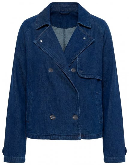 Ulla Popken 852266 Casaco de ganga trespassado estilo trench Azul ganga - Jaquetas - Casacos plus size para mulher