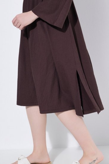 Ulla Popken 852307 Vestido traçado de manga comprida Castanho mogno - Vestidos midi - Vestidos Midi Tamanhos Grandes
