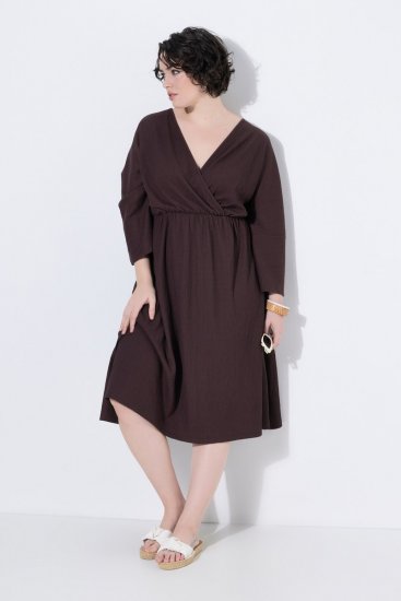 Ulla Popken 852307 Vestido traçado de manga comprida Castanho mogno - Vestidos midi - Vestidos Midi Tamanhos Grandes