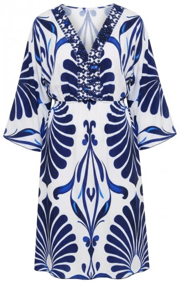 Ulla Popken 852314 Vestido estampado Branco - Vestidos midi - Vestidos Midi Tamanhos Grandes