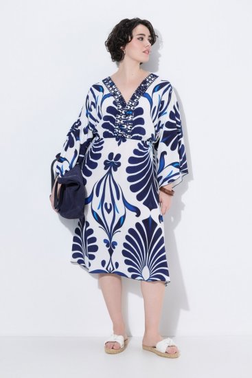 Ulla Popken 852314 Vestido estampado Branco - Vestidos midi - Vestidos Midi Tamanhos Grandes