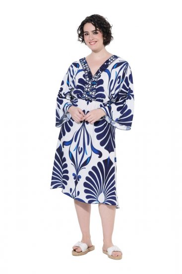 Ulla Popken 852314 Vestido estampado Branco - Vestidos midi - Vestidos Midi Tamanhos Grandes
