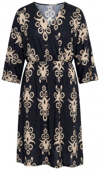 Ulla Popken 852315 Vestido traçado estampado Preto - Vestidos midi - Vestidos Midi Tamanhos Grandes