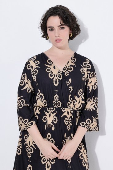 Ulla Popken 852315 Vestido traçado estampado Preto - Vestidos midi - Vestidos Midi Tamanhos Grandes