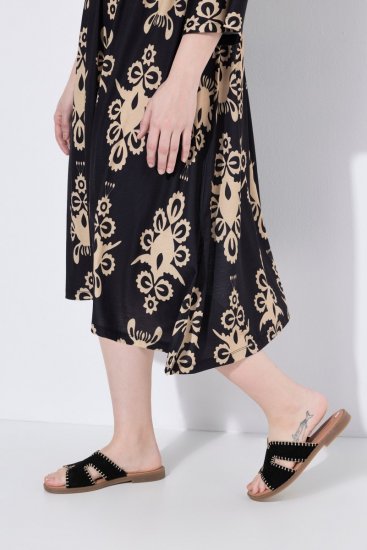 Ulla Popken 852315 Vestido traçado estampado Preto - Vestidos midi - Vestidos Midi Tamanhos Grandes