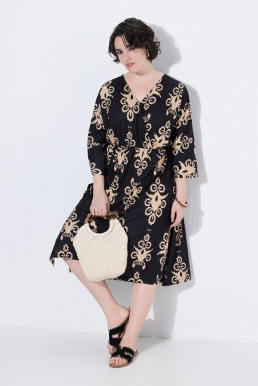 Ulla Popken 852315 Vestido traçado estampado Preto - Vestidos midi - Vestidos Midi Tamanhos Grandes