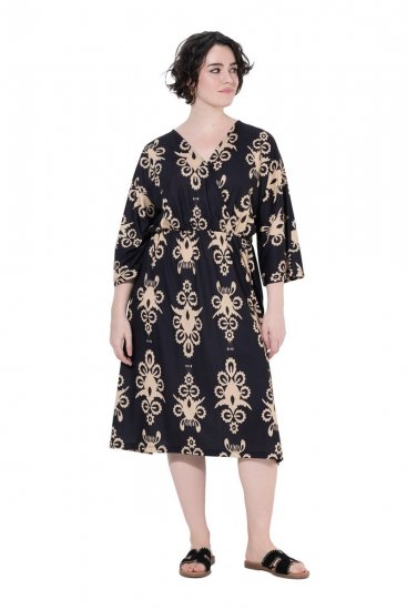 Ulla Popken 852315 Vestido traçado estampado Preto - Vestidos midi - Vestidos Midi Tamanhos Grandes