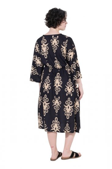 Ulla Popken 852315 Vestido traçado estampado Preto - Vestidos midi - Vestidos Midi Tamanhos Grandes
