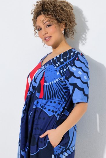 Ulla Popken 852394 Vestido midi de manga curta com decote em V Azul-marinho - Vestidos midi - Vestidos Midi Tamanhos Grandes