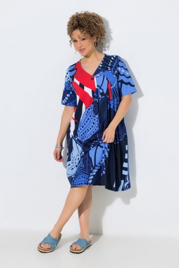 Ulla Popken 852394 Vestido midi de manga curta com decote em V Azul-marinho - Vestidos midi - Vestidos Midi Tamanhos Grandes