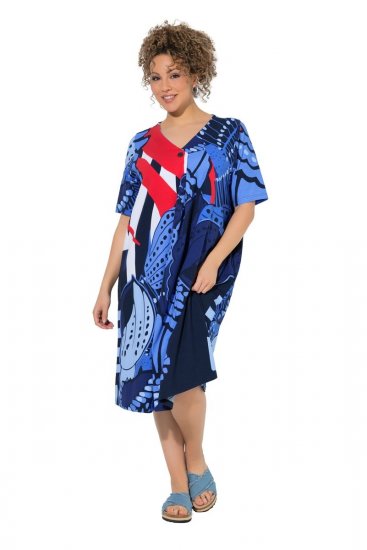 Ulla Popken 852394 Vestido midi de manga curta com decote em V Azul-marinho - Vestidos midi - Vestidos Midi Tamanhos Grandes