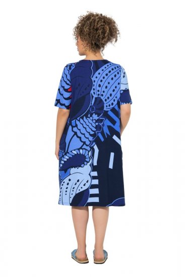 Ulla Popken 852394 Vestido midi de manga curta com decote em V Azul-marinho - Vestidos midi - Vestidos Midi Tamanhos Grandes