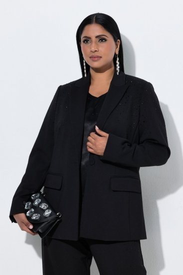 Ulla Popken 852498 Blazer de um botão com strass Preto - Blazers e Coletes - Blazers em Tamanhos Grandes