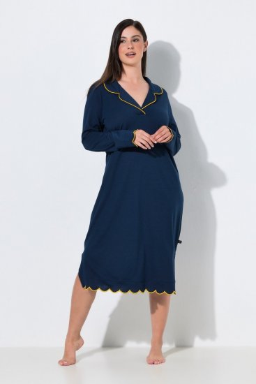 Ulla Popken 852526 Camisa de noite com gola de camisa Azul-marinho - Camisas de noite - 