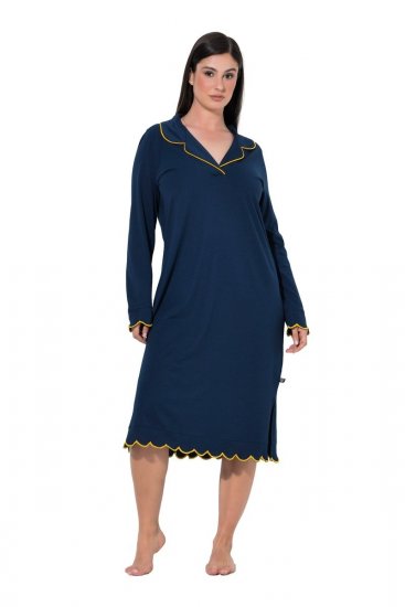 Ulla Popken 852526 Camisa de noite com gola de camisa Azul-marinho - Camisas de noite - 