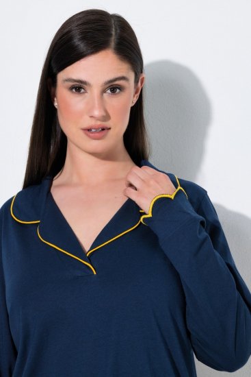 Ulla Popken 852573 Pijama com gola de camisa Azul-marinho - Pijamas/Loungewear - 
