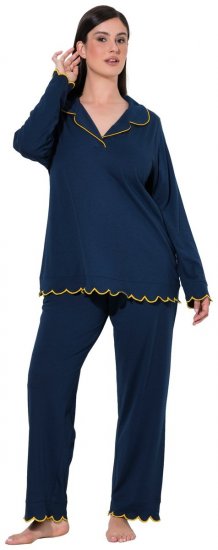 Ulla Popken 852573 Pijama com gola de camisa Azul-marinho - Pijamas/Loungewear - 