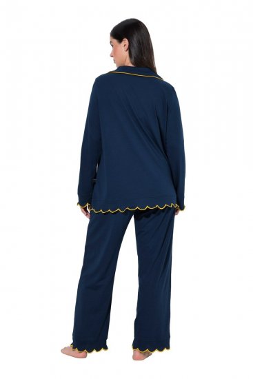 Ulla Popken 852573 Pijama com gola de camisa Azul-marinho - Pijamas/Loungewear - 
