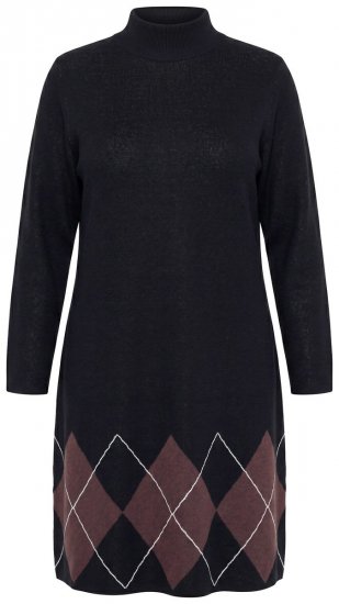 Ulla Popken 852597 Vestido de malha estampado com gola alta Preto - Vestidos de malha - 