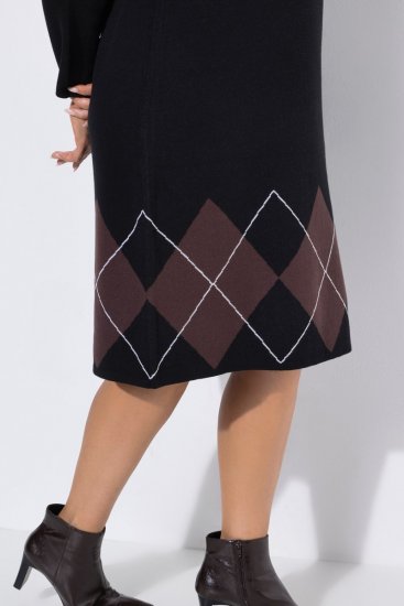 Ulla Popken 852597 Vestido de malha estampado com gola alta Preto - Vestidos de malha - 