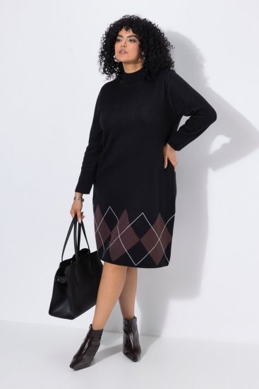 Ulla Popken 852597 Vestido de malha estampado com gola alta Preto - Vestidos de malha - 