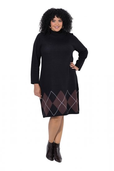 Ulla Popken 852597 Vestido de malha estampado com gola alta Preto - Vestidos de malha - 