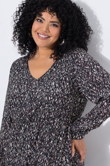 Ulla Popken 852606 Vestido comprido estampado Preto - Vestidos maxi - Vestidos maxi plus size para mulher