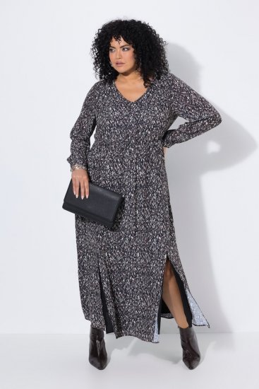 Ulla Popken 852606 Vestido comprido estampado Preto - Vestidos maxi - Vestidos maxi plus size para mulher
