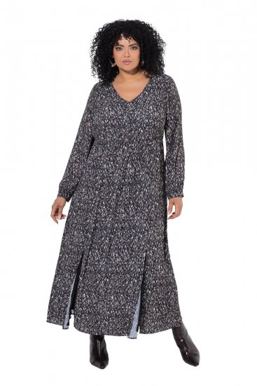 Ulla Popken 852606 Vestido comprido estampado Preto - Vestidos maxi - Vestidos maxi plus size para mulher