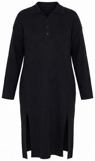 Ulla Popken 852630 Vestido de malha de manga comprida Preto - Vestidos midi - Vestidos Midi Tamanhos Grandes