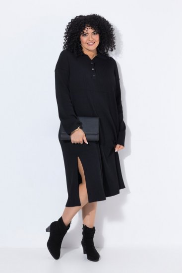Ulla Popken 852630 Vestido de malha de manga comprida Preto - Vestidos midi - Vestidos Midi Tamanhos Grandes