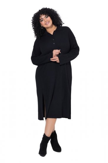 Ulla Popken 852630 Vestido de malha de manga comprida Preto - Vestidos midi - Vestidos Midi Tamanhos Grandes