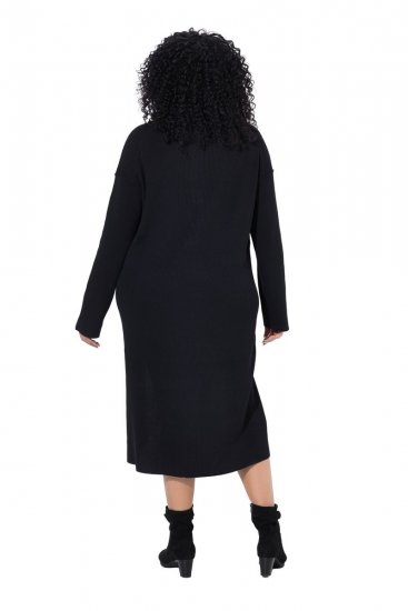 Ulla Popken 852630 Vestido de malha de manga comprida Preto - Vestidos midi - Vestidos Midi Tamanhos Grandes
