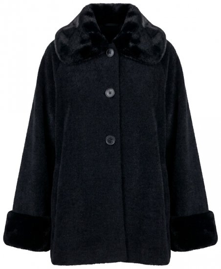 Ulla Popken 852644 Casaco capa com debrum de pelo sintético Preto - Ponchos e capas - 