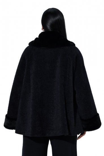 Ulla Popken 852644 Casaco capa com debrum de pelo sintético Preto - Ponchos e capas - 