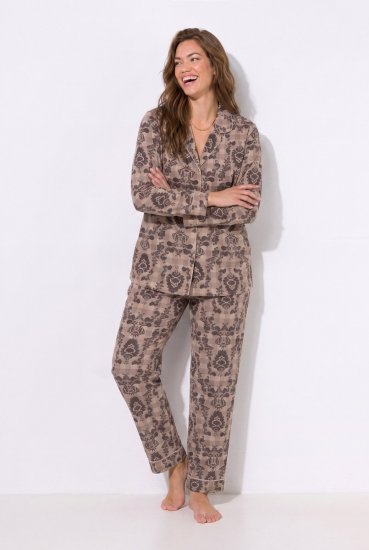 Ulla Popken 852649 Pijama com padrão e gola de camisa Castanho - Pijamas/Loungewear - 